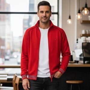 Tommy Hilfiger Track Jacket Athletic Classics Red Full Zip Mens Size XL